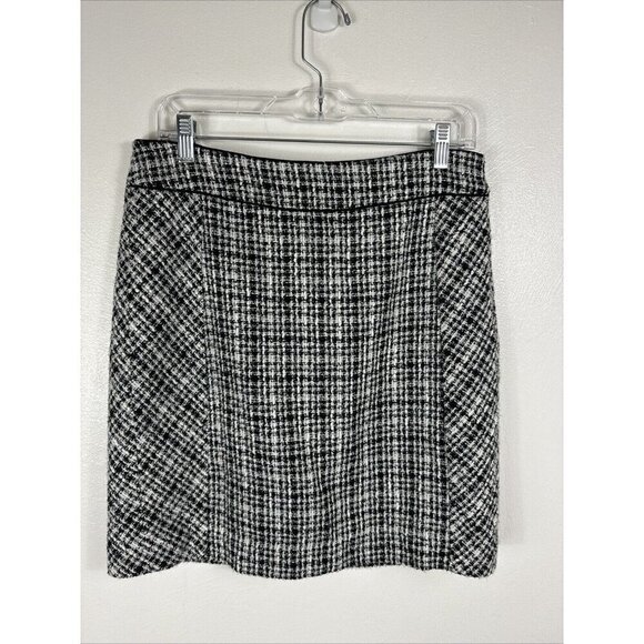 White House Black Market Women's 10 Mini Pencil Skirt B&W Tweed Wool Blend - Picture 3 of 12